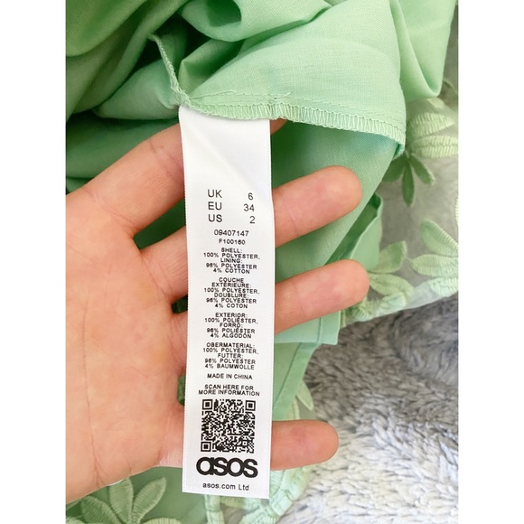 ❌SOLD❌ASOS Green Floral Tiered Sleeveless Midi Tie Back Square Neck Dress Size 2 - Picture 8 of 8